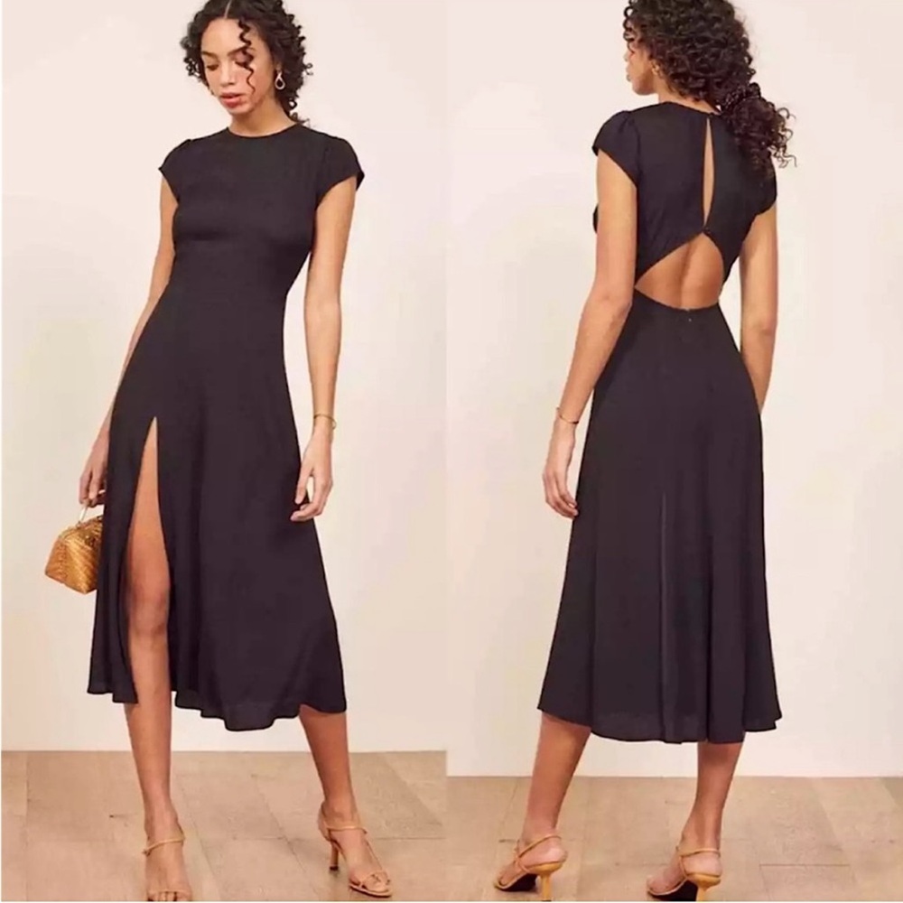 Reformation Black Backless Sheath Dress with Slit Devin dress